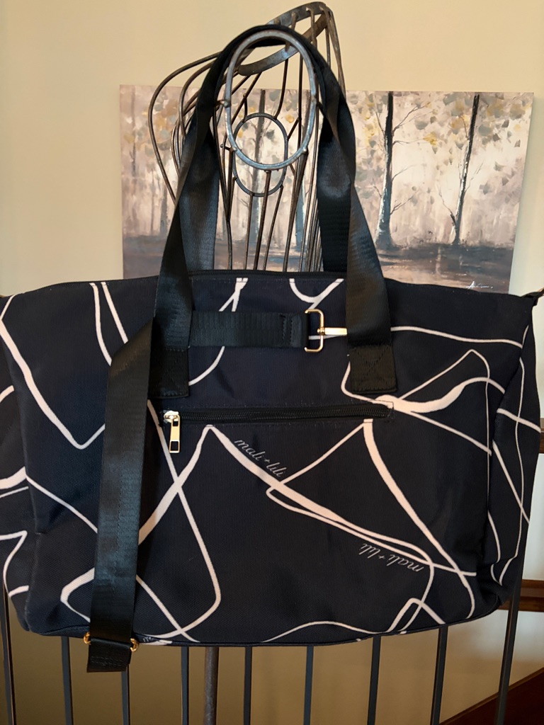 Mali + Lili Black Cream Abstract Lined Canvas Weekender Bag